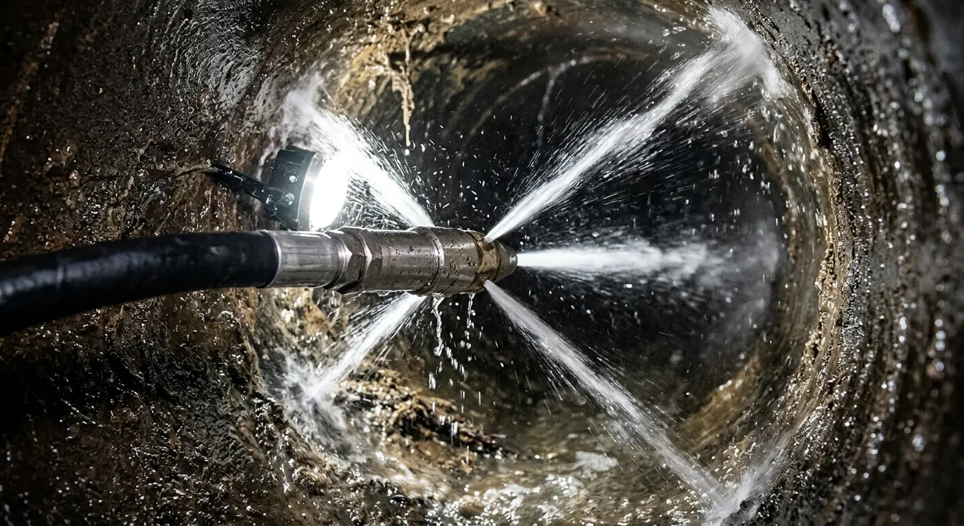 High-pressure hydro jetting nozzle cleaning sewer pipe for Sewer Cleanout in Abingdon